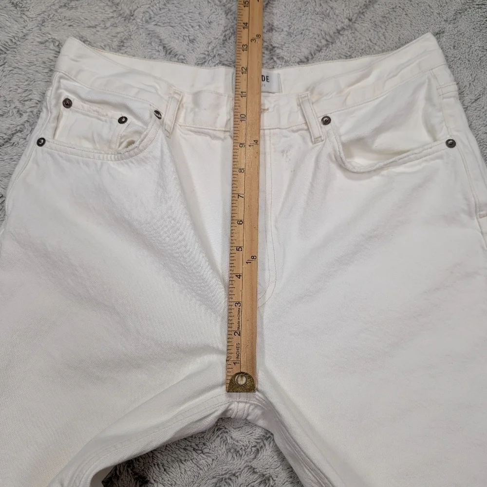 Agolde Jeans Womens 31 White Veil Riley High Rise Straight Crop Cotton Distress
